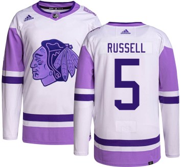 Adidas Chicago Blackhawks Youth Phil Russell Authentic Hockey Fights Cancer NHL Jersey
