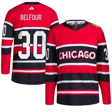Adidas Chicago Blackhawks Men's ED Belfour Authentic Red Reverse Retro 2.0 NHL Jersey