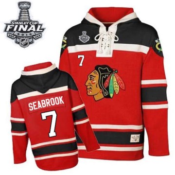 Chicago Blackhawks Youth Brent Seabrook Authentic Red Old Time Hockey Sawyer Hooded Sweatshirt 2015 Stanley Cup Patch