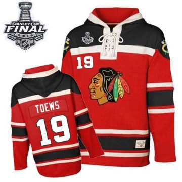 Chicago Blackhawks Youth Jonathan Toews Authentic Red Old Time Hockey Sawyer Hooded Sweatshirt 2015 Stanley Cup Patch